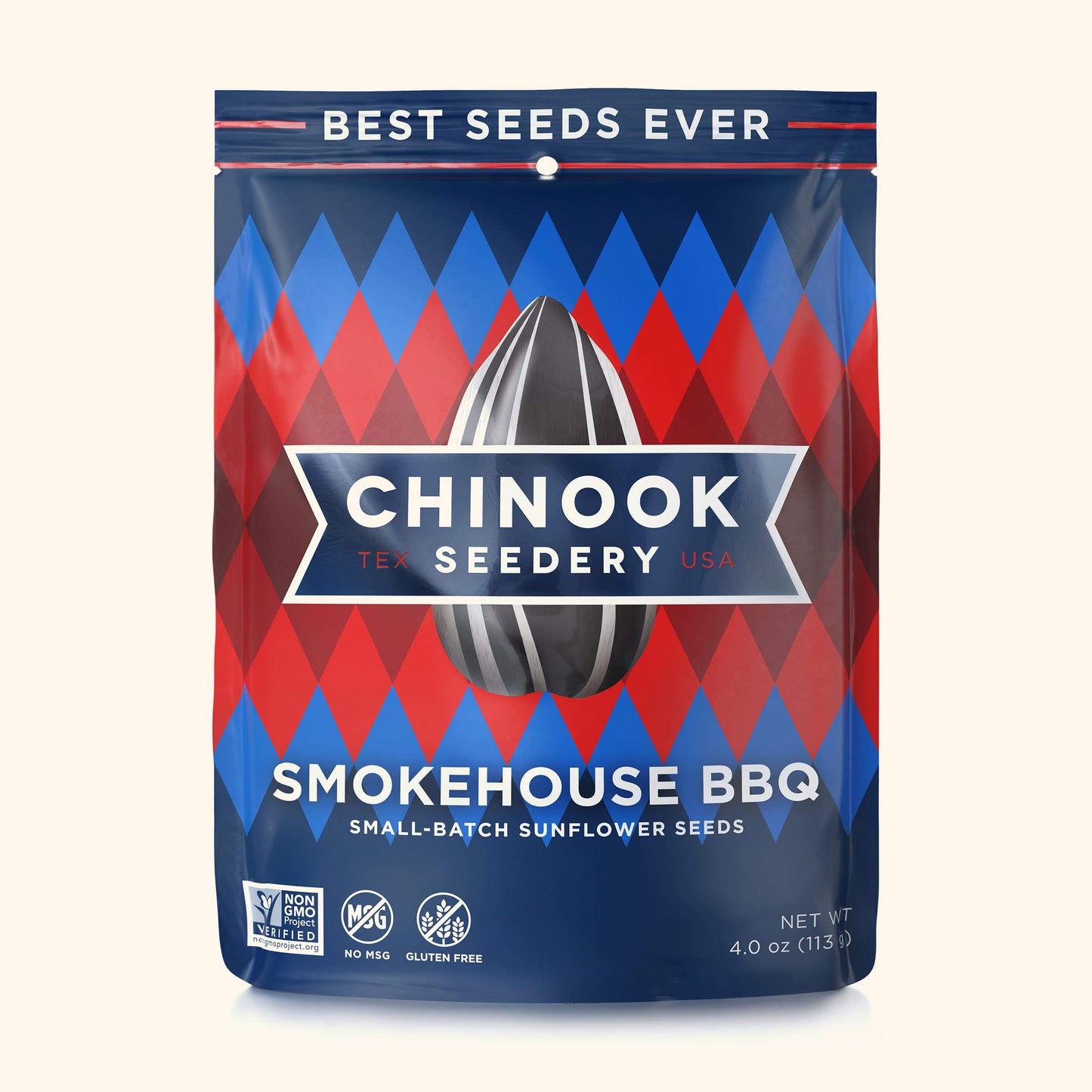 Smokehouse BBQ 4.7 Ounce Resealable Stand-Up Pouches Chinook Seedery Case of 12 Large Bags