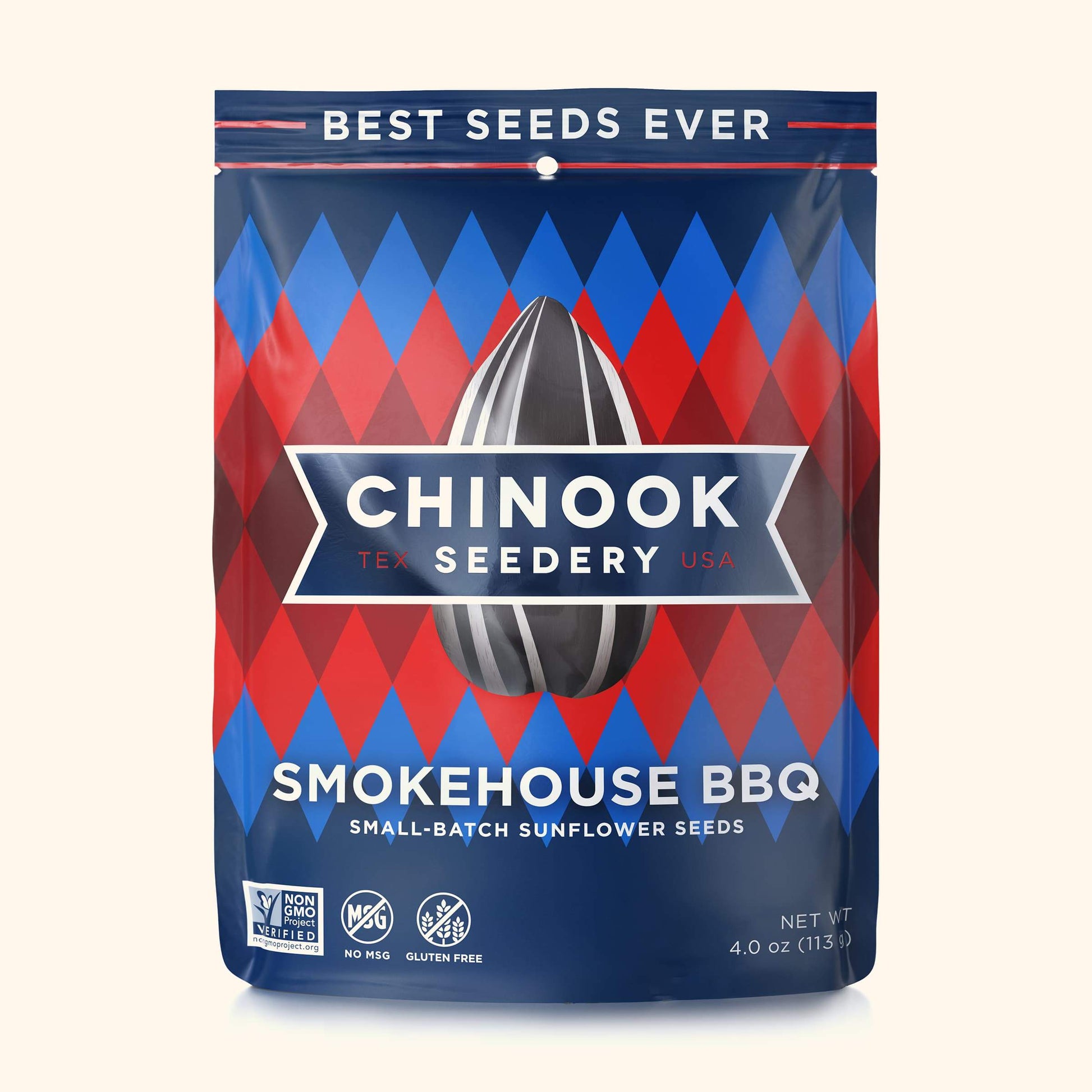 Smokehouse BBQ 4.7 Ounce Resealable Stand-Up Pouches Chinook Seedery Case of 12 Large Bags