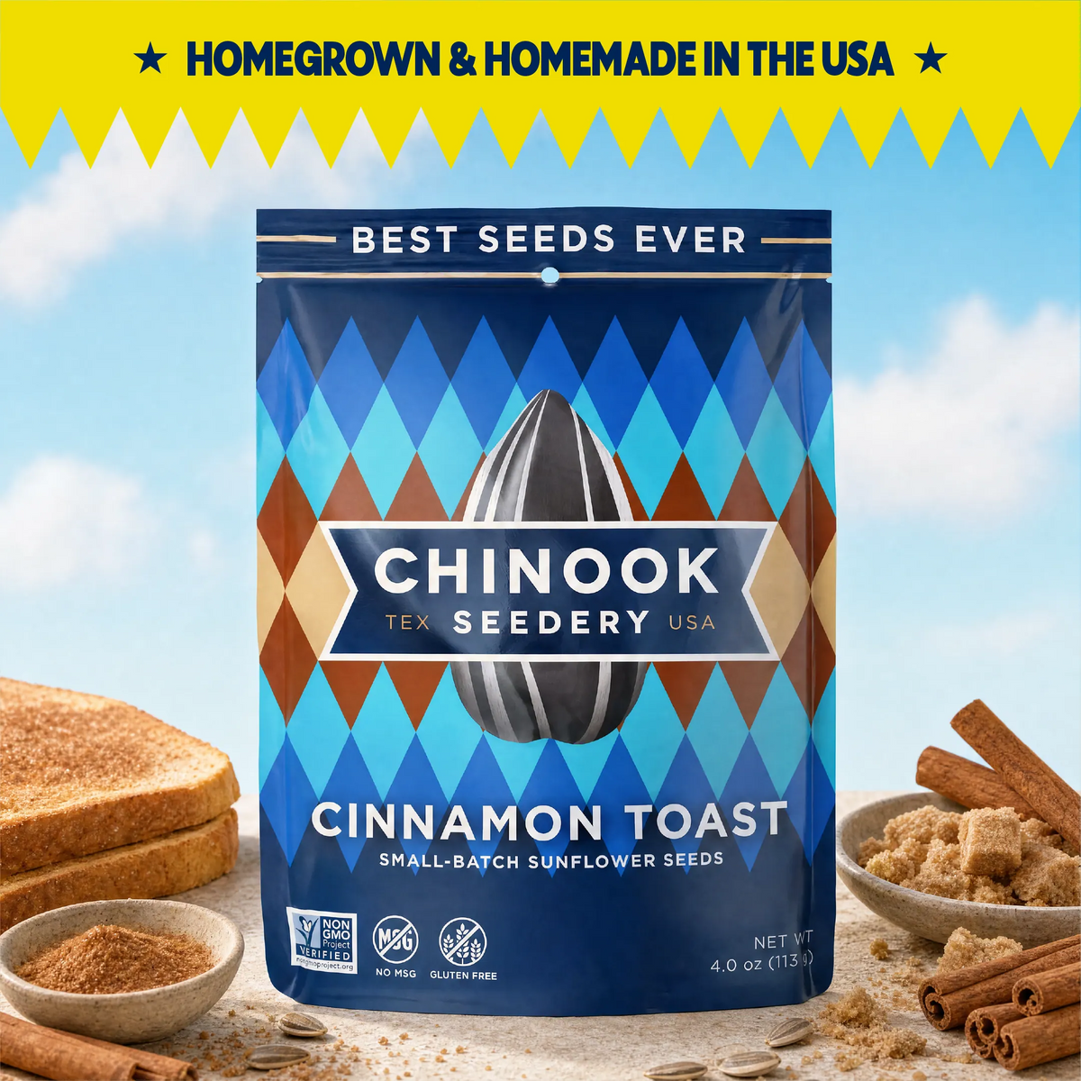 Chinook Seedery Cinnamon Toast sunflower seeds 4 oz bag