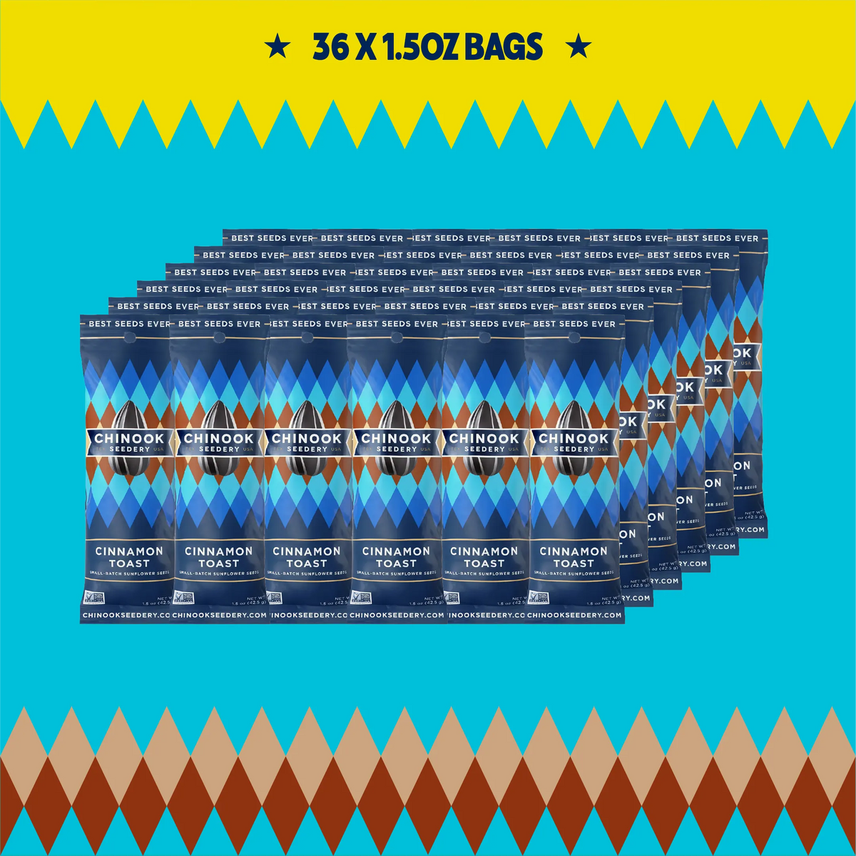 Case of 36 Cinnamon Toast 1.5 oz single serve sunflower seed bags