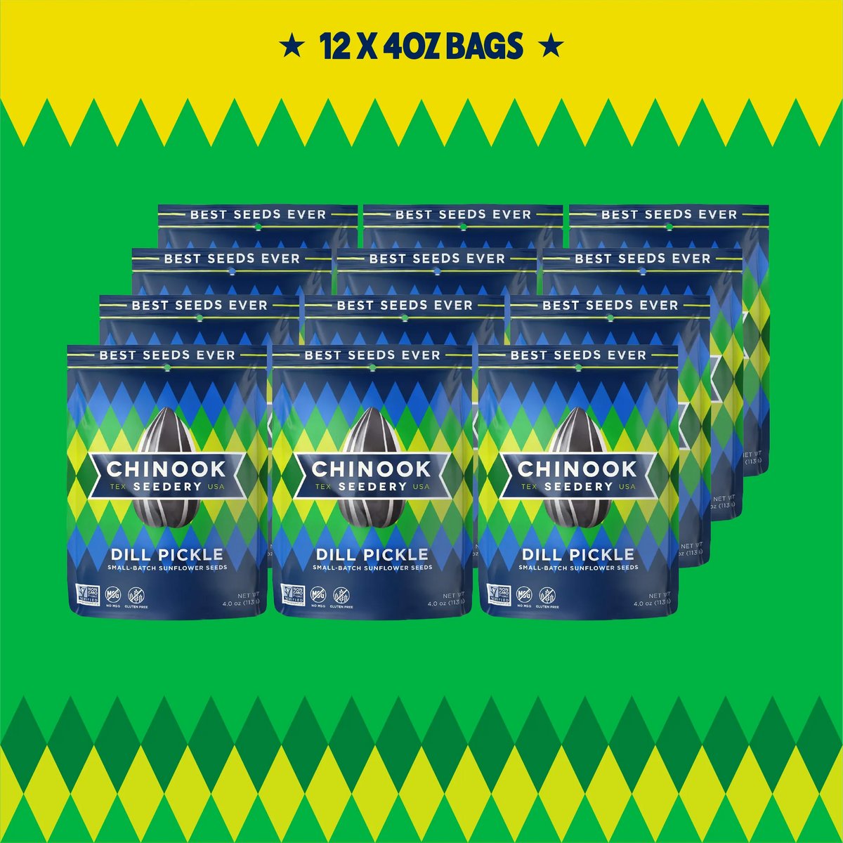 Case of 12 Dill Pickle 4 oz sunflower seed bags