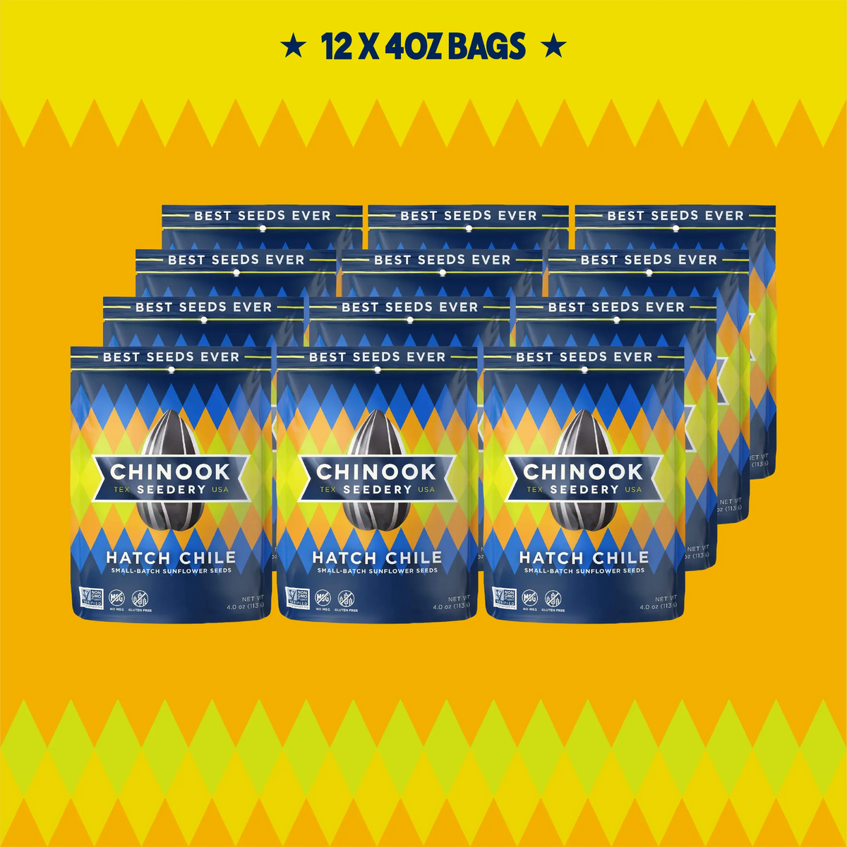 Case of 12 Hatch Chile 4 oz sunflower seed bags