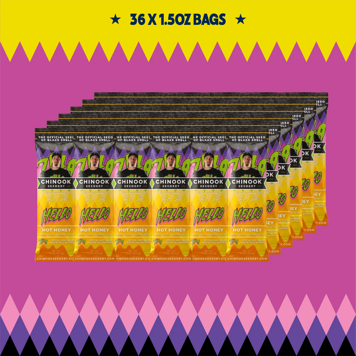 Case of 36 Hello Hot Honey 1.5 oz single serve sunflower seed bags