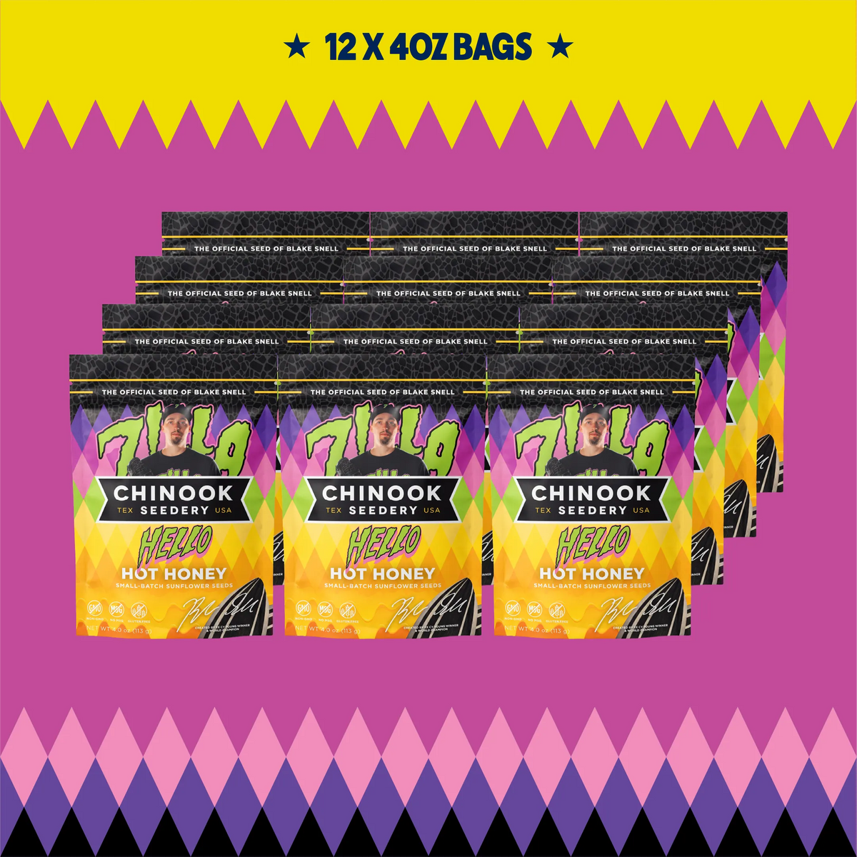 Case of 12 Hello Hot Honey 4 oz sunflower seed bags