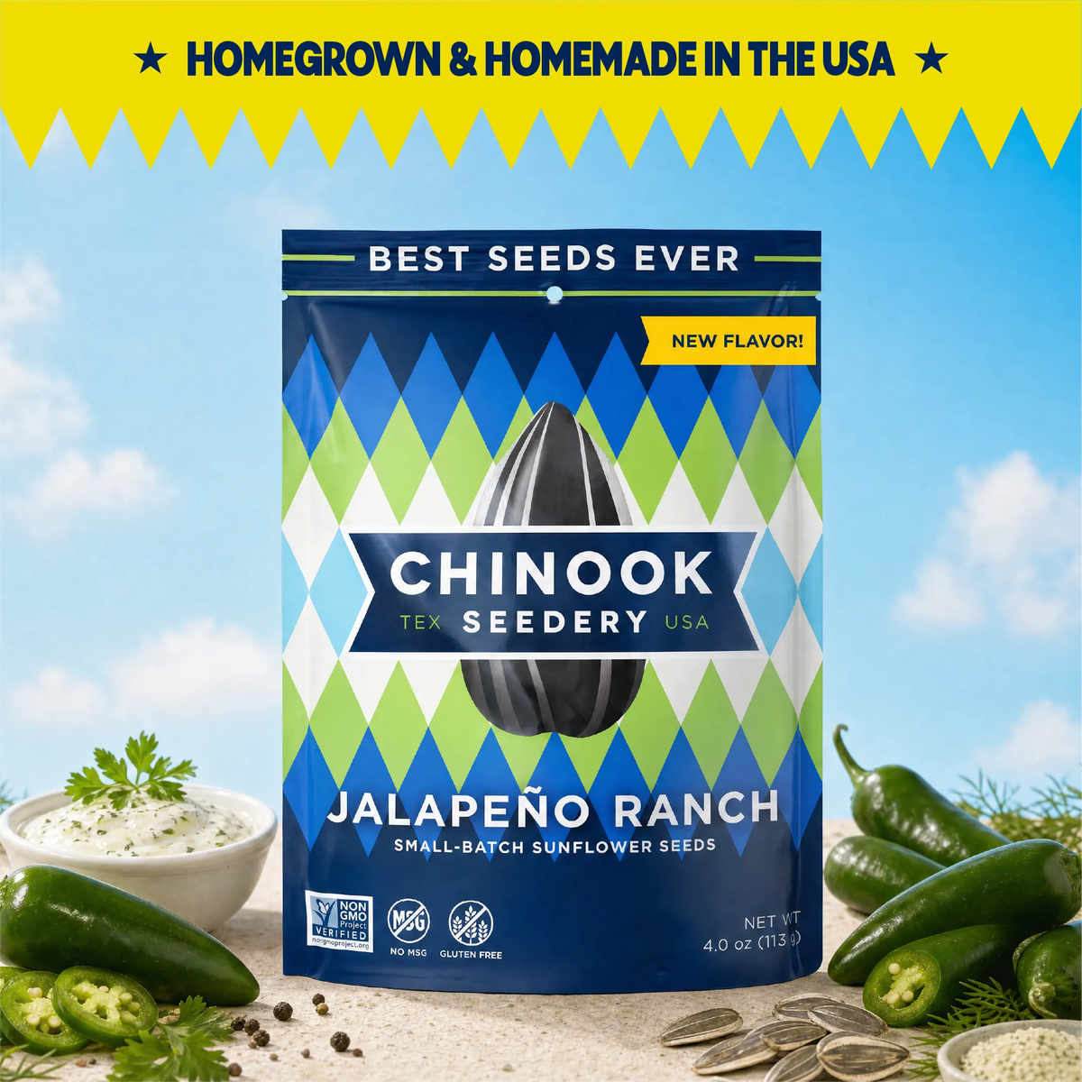 Chinook Seedery Jalapeño Ranch sunflower seeds 4 oz bag