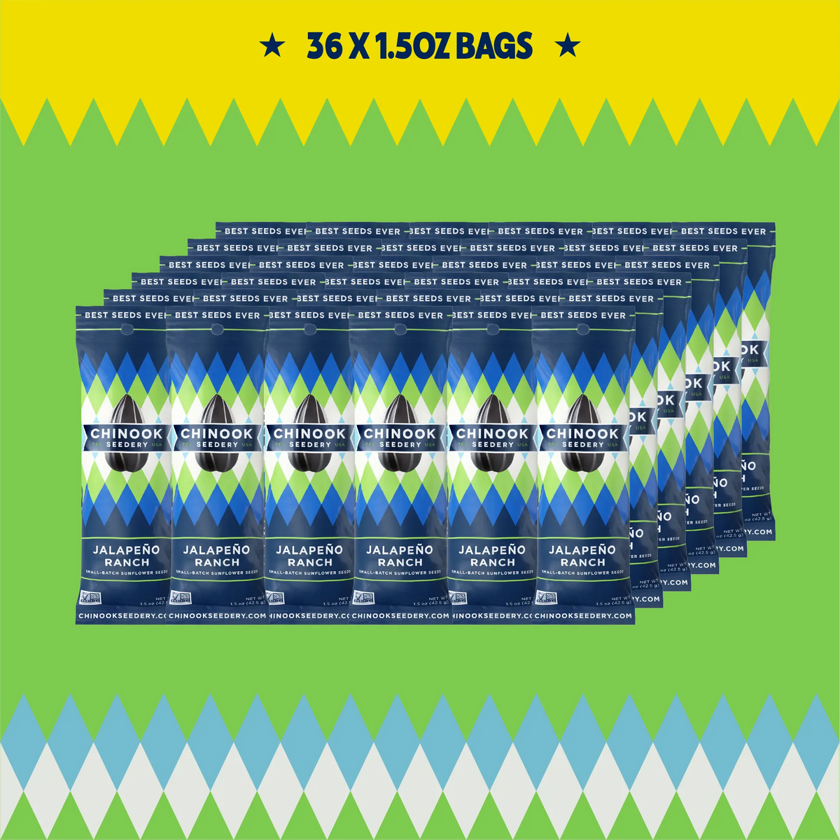 Case of 36 Jalapeño Ranch 1.5 oz single serve sunflower seed bags