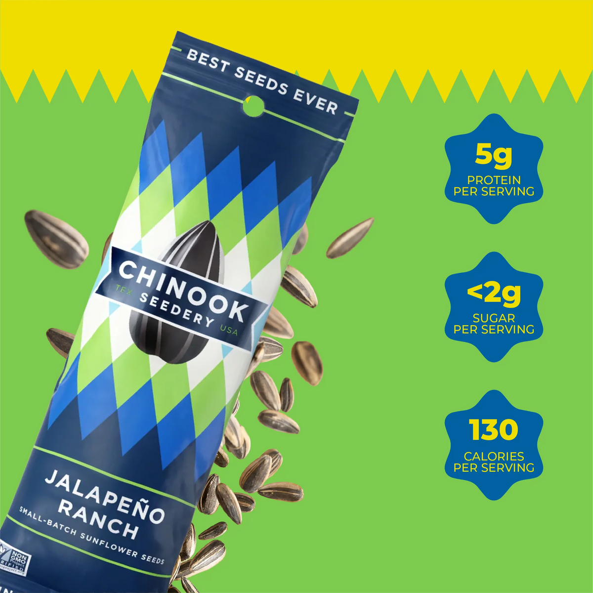 Jalapeño Ranch 1.5 oz single serve bag with sunflower seeds