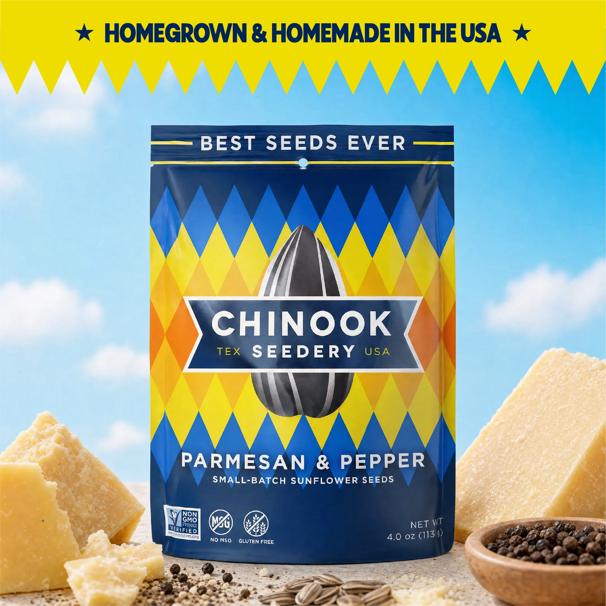Chinook Seedery Parmesan & Pepper sunflower seeds 4 oz bag