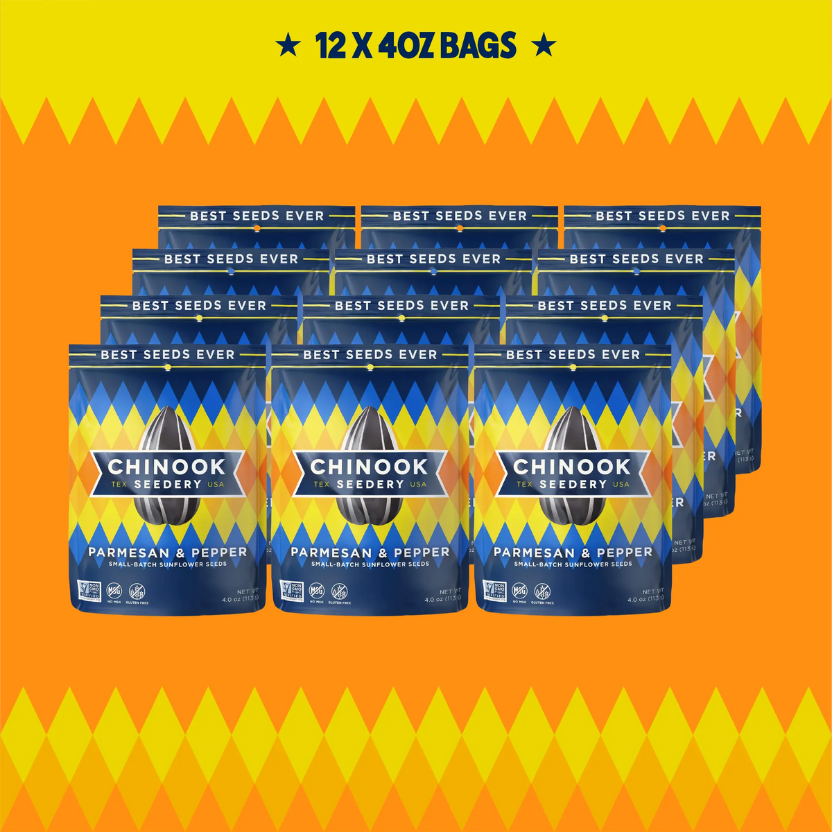 Case of 12 Parmesan & Pepper 4 oz sunflower seed bags
