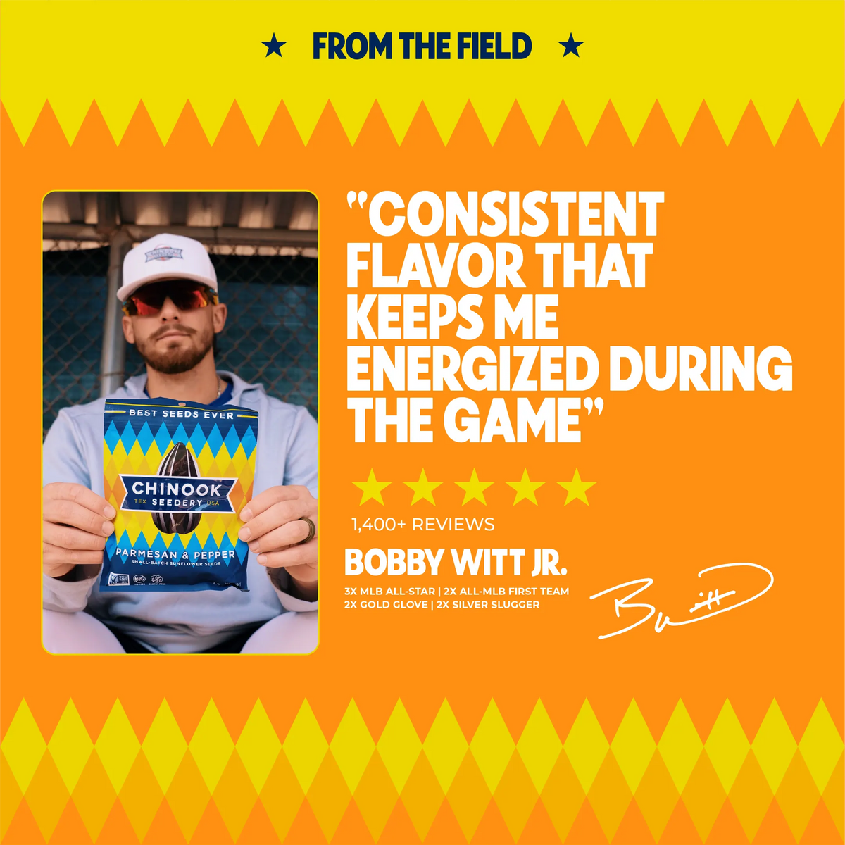 Bobby Witt Jr. quote about Chinook Seedery Parmesan & Pepper sunflower seeds