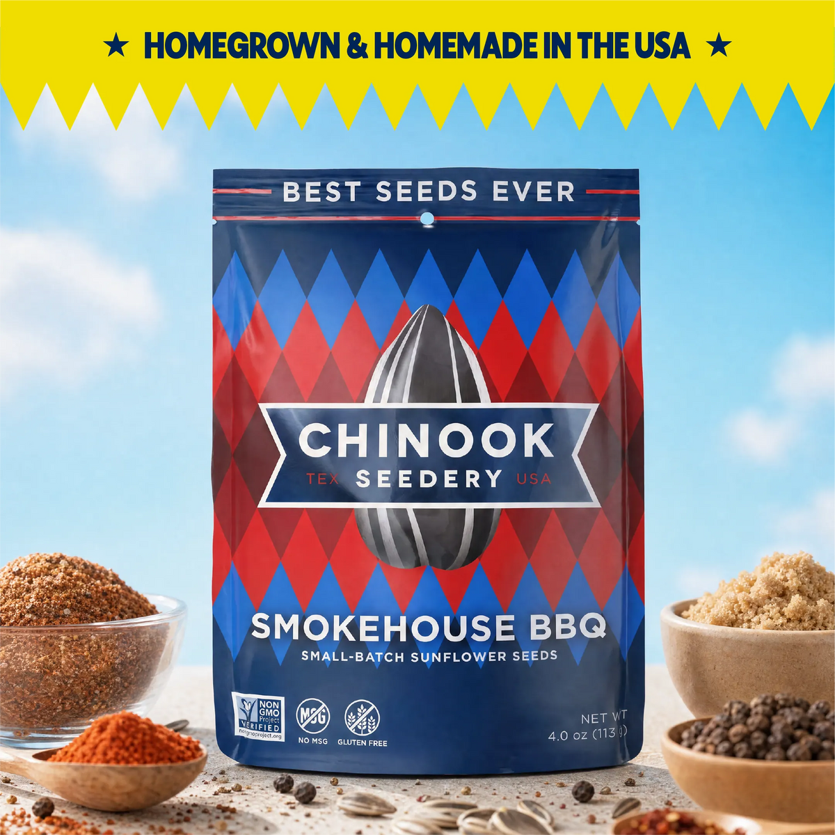Chinook Seedery Smokehouse BBQ sunflower seeds 4 oz bag