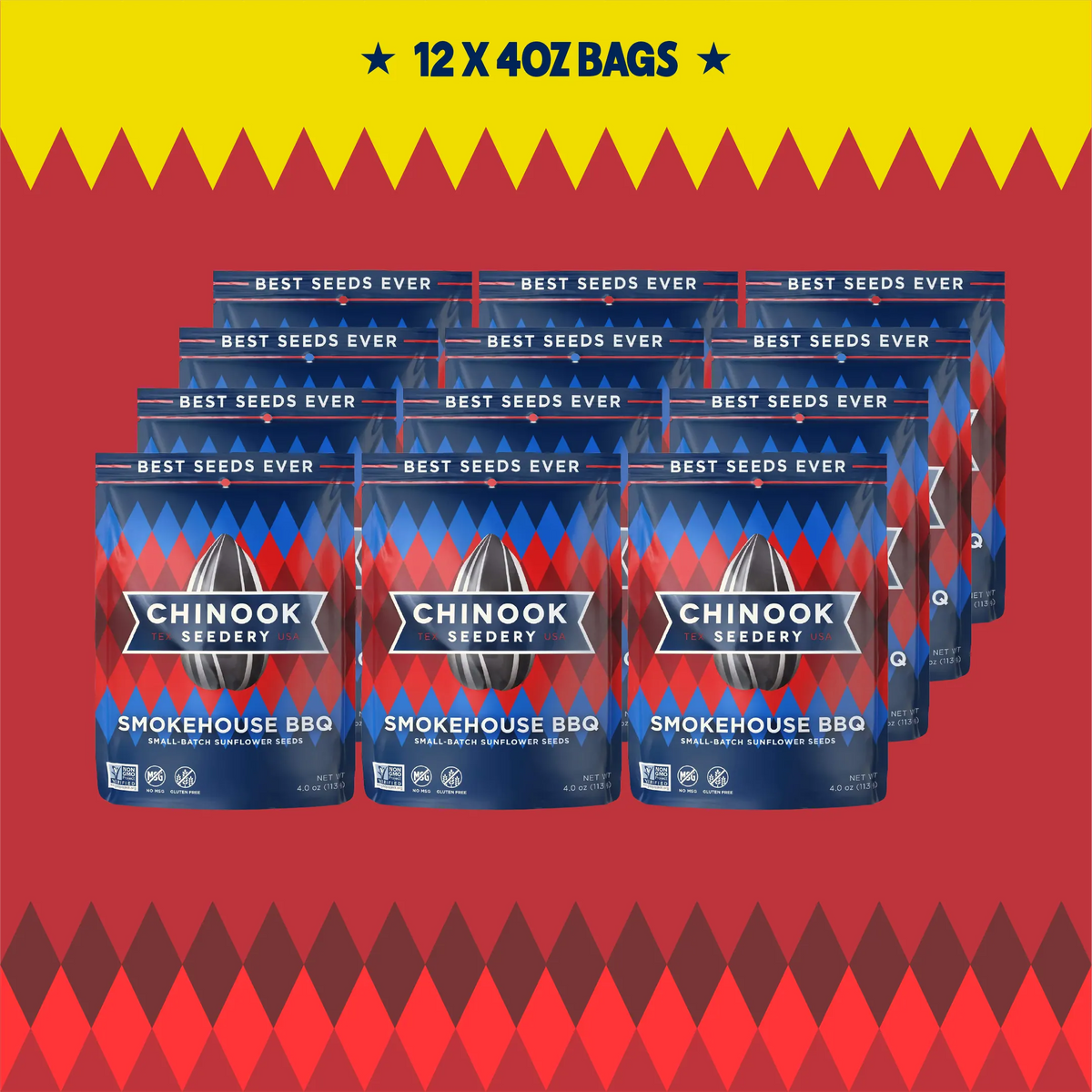 Case of 12 Smokehouse BBQ 4 oz sunflower seed bags