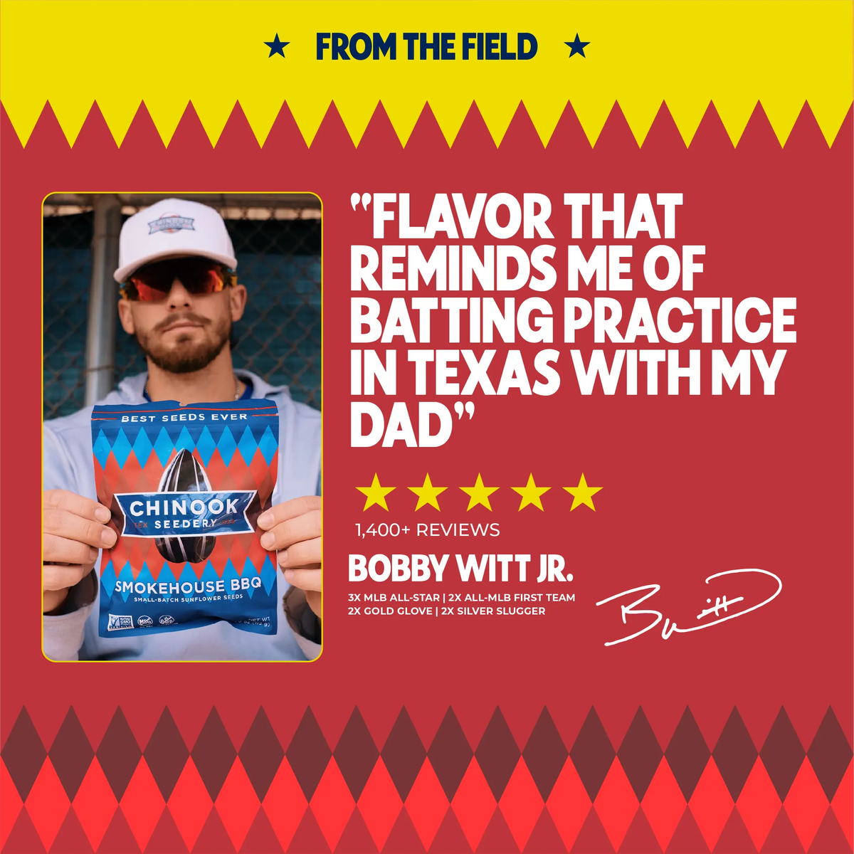 Bobby Witt Jr. quote about Chinook Seedery Smokehouse BBQ sunflower seeds
