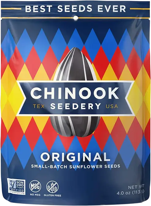 Chinook Seedery sunflower original seeds packaging with colorful geometric pattern
