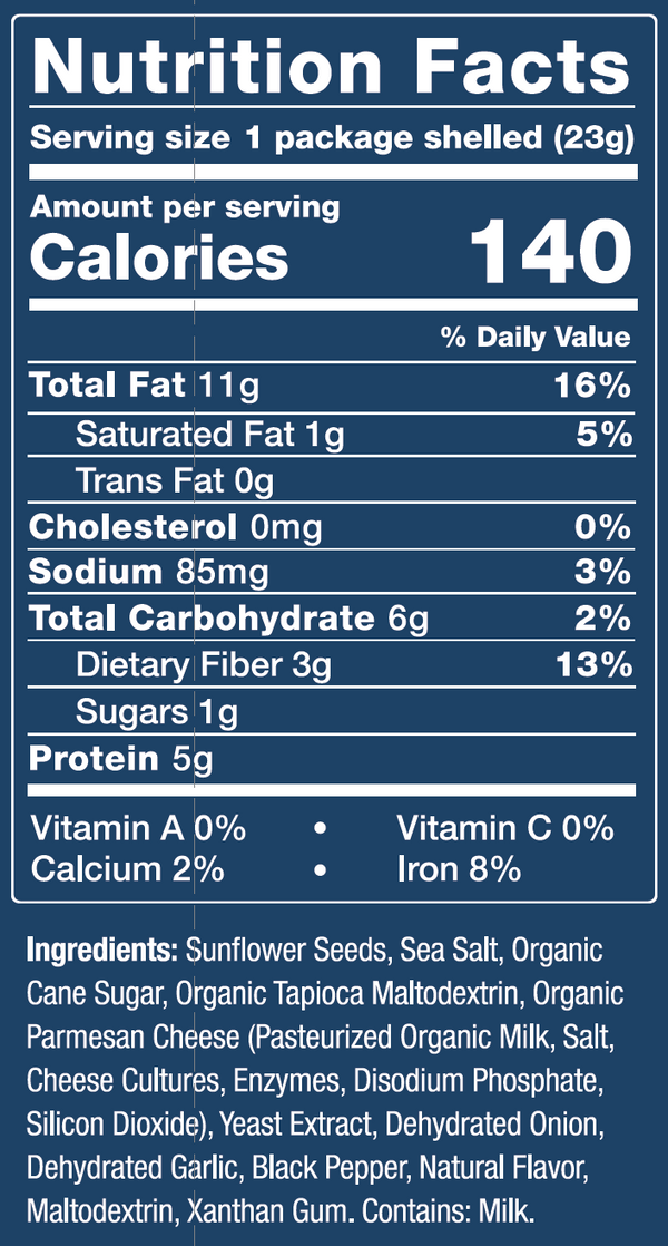 Parmesan & Pepper Flavored Sunflower Seeds Single Serve Chinook Seedery